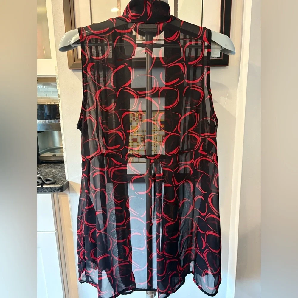 Susan Graver Chiffon Duster Vest Black Red Size M